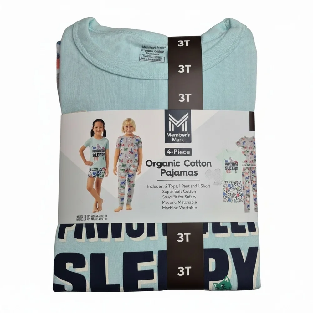 NWT Member's Mark 3T Organic Cotton Pajamas 4-Piece Set Pawsitively Sleepy